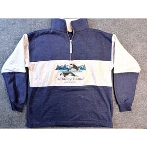 Vintage Whidbey Island Orca Quarter Zip Sweatshirt Mens M Blue Grey Made in USA
